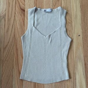 SO Ribbed Knit Tank Top Womens Small Beige Loungewear Basic Capsule Wardrobe